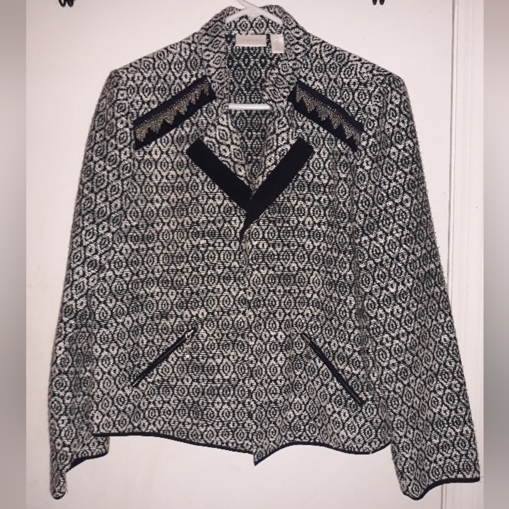 Chico's Fashion Black and White Jacket Size 2 (L)